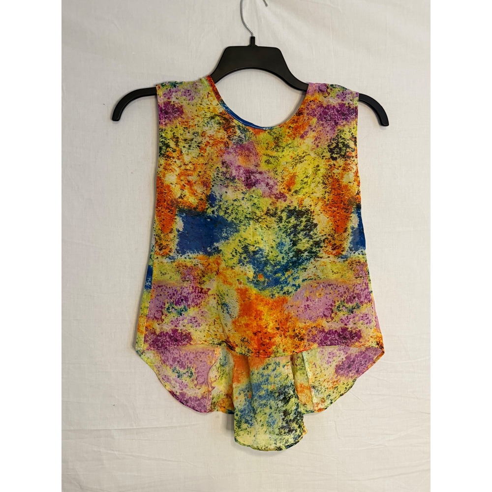 Disney Signed Kids Girls Medium Abstract Splatter High Low Sleeveless Blouse Top